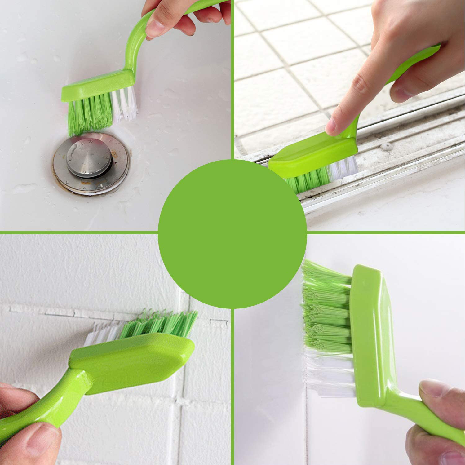 (5er Set) Universal Reinigungs Bürsten mit Nylon Borsten für Fugen / Waschbecken / Fliesen - Grün