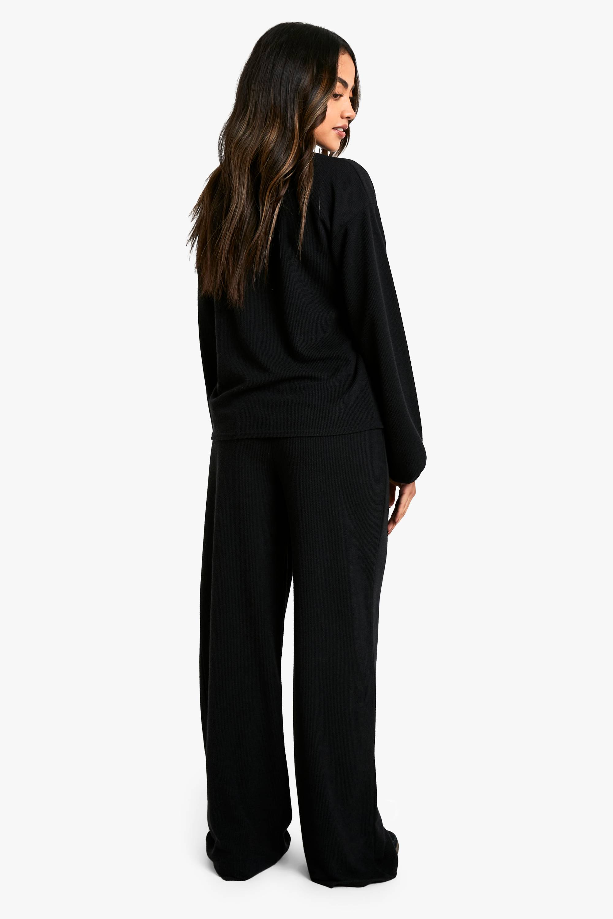boohoo Ensemble coordonné : blouse côtelée à nouer à l'avant et pantalon