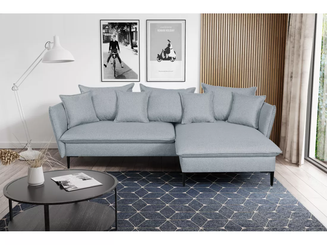 Canapé d'angle convertible en tissu gris bleuté LAZARE - Angle droit