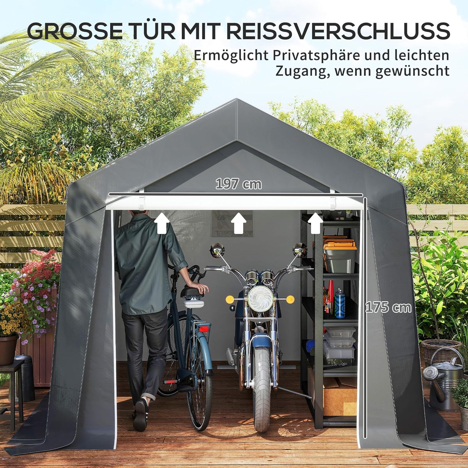 Outsunny Garagenzelt 3x3 m Wasserdicht Gerätezelt mit Rolltür Belüftungsfenster Verlängerte Kanten, UV-beständig Lagerzelt, Carport Zeltgarage Unterstand für Auto SUV Gartengeräte, Motorrad