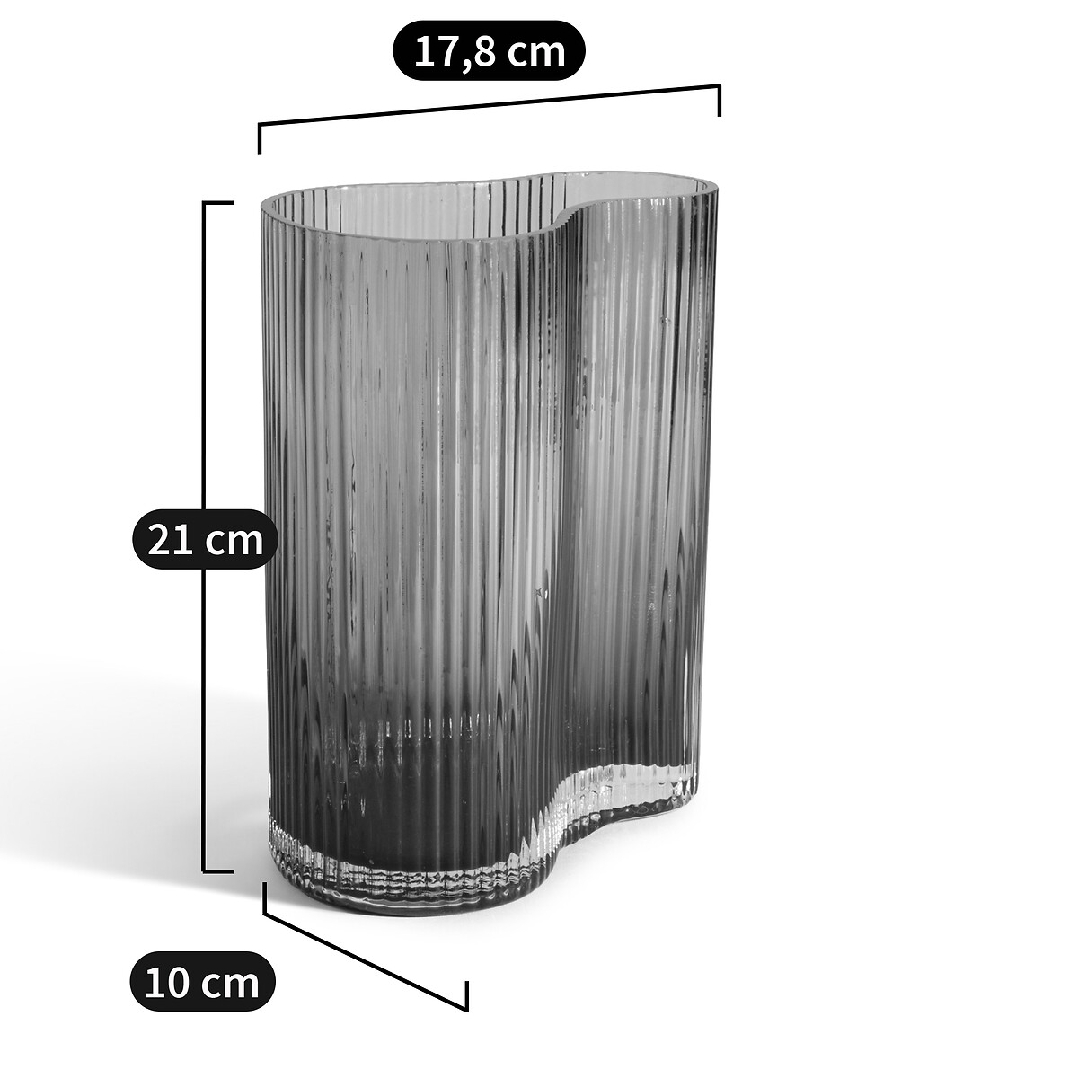 LA REDOUTE INTERIEURS<br>Vaso em vidro fumê canelado, 21 cm de altura, Anija