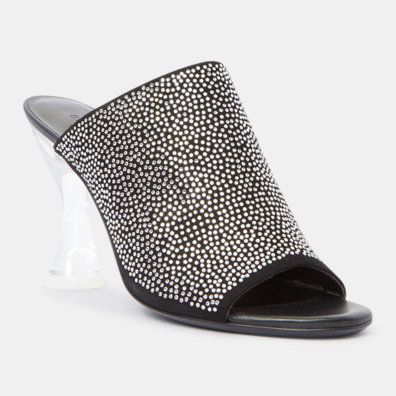 By Far Mules en Velours de Cuir & Strass Luz noires - Talon 10 cm