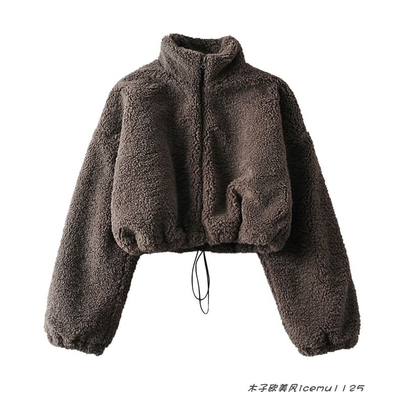 Bazer - Fleece cropped jack met opstaande kraag en rits