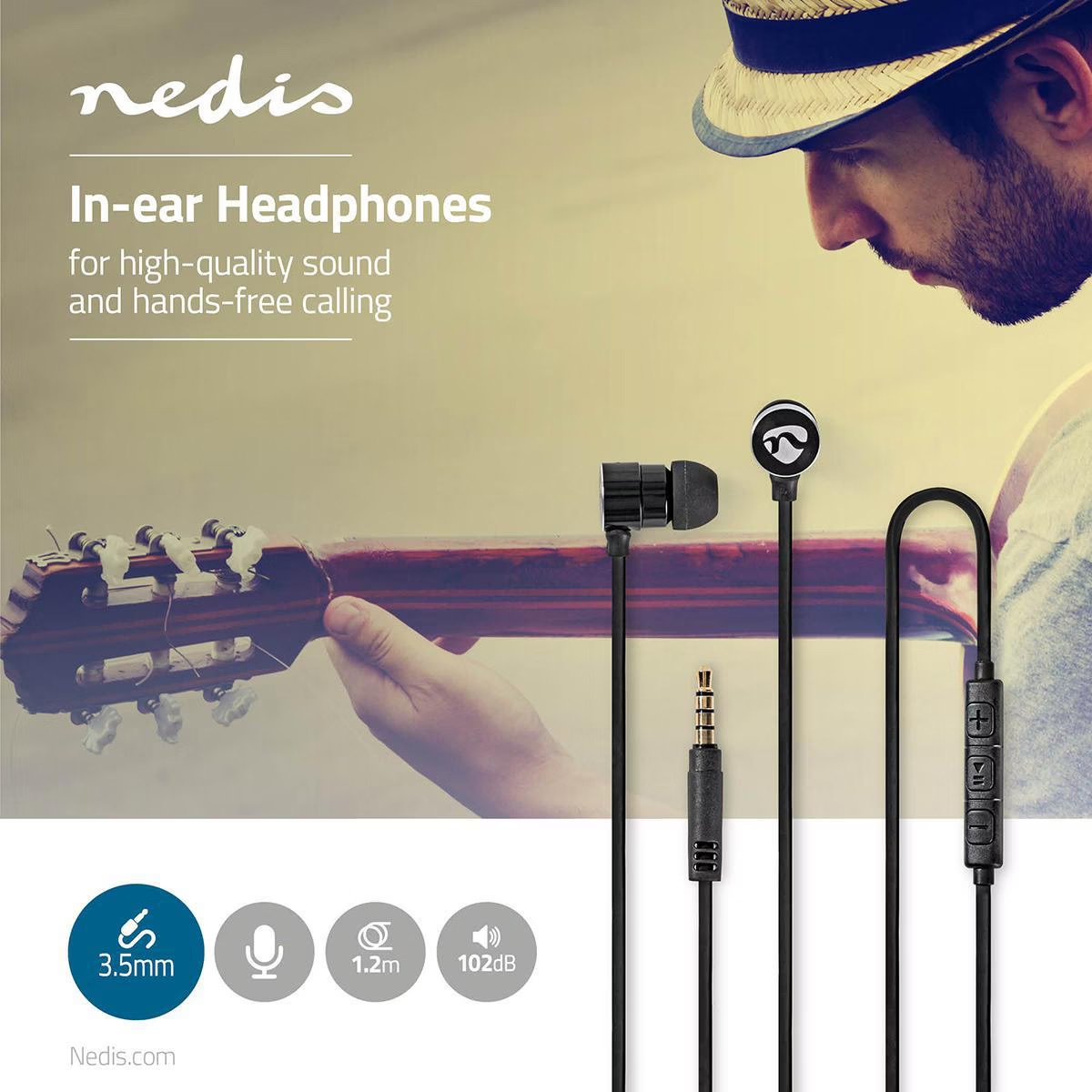 In-Ear Kopfhörer 3.5mm Klinken Anschluss mit Mikrofon und Lautstärkeregler (HPWD5020BK) - Schwarz