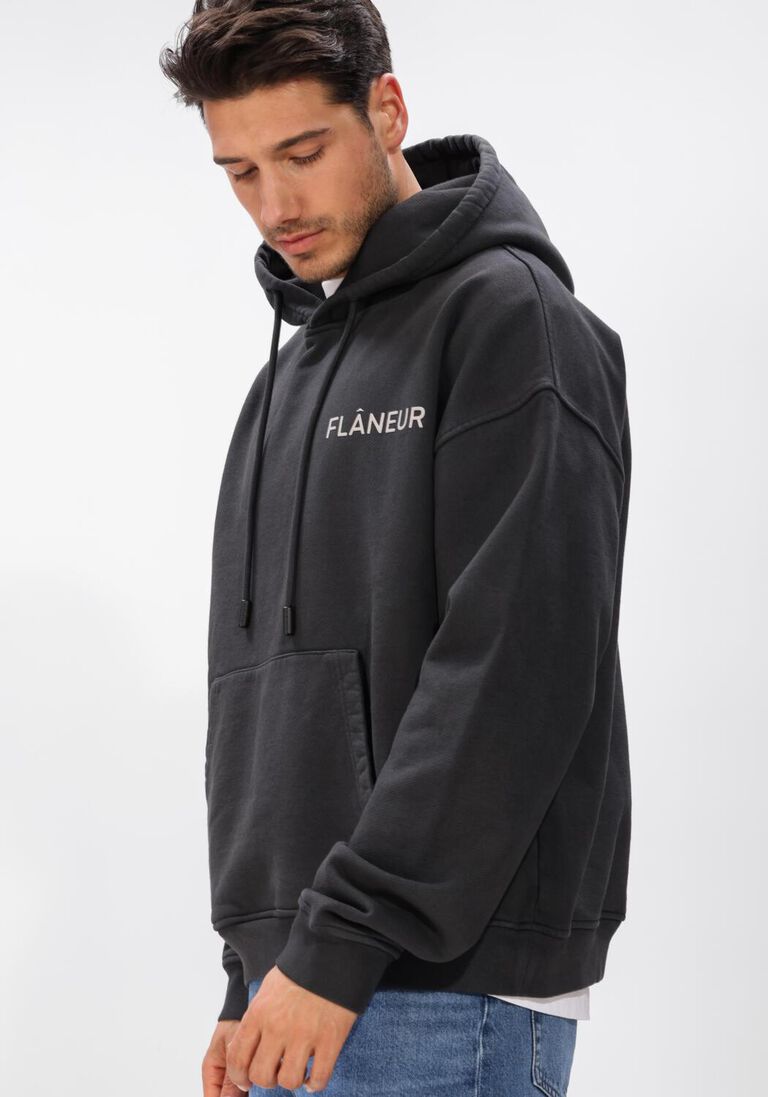 antraciet flaneur sweater double logo hoodie washed