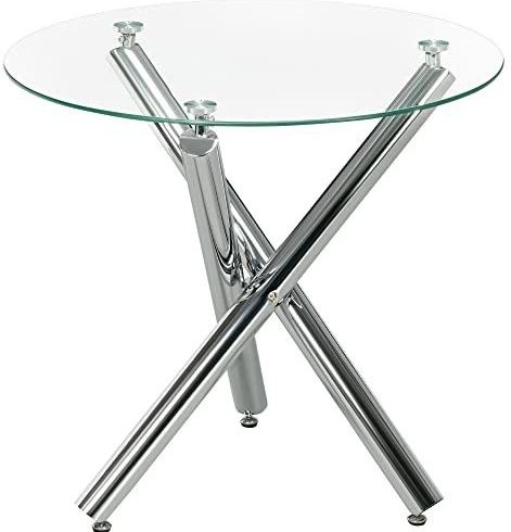 HOMCOM - Ronde Eettafel - Transparant - Glazen Tafel - Diameter 80 cm - Staal
