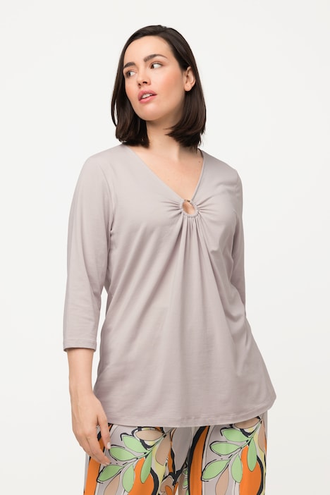 Shirt, Zierring, drapierter Ausschnitt, 3/4-Arm