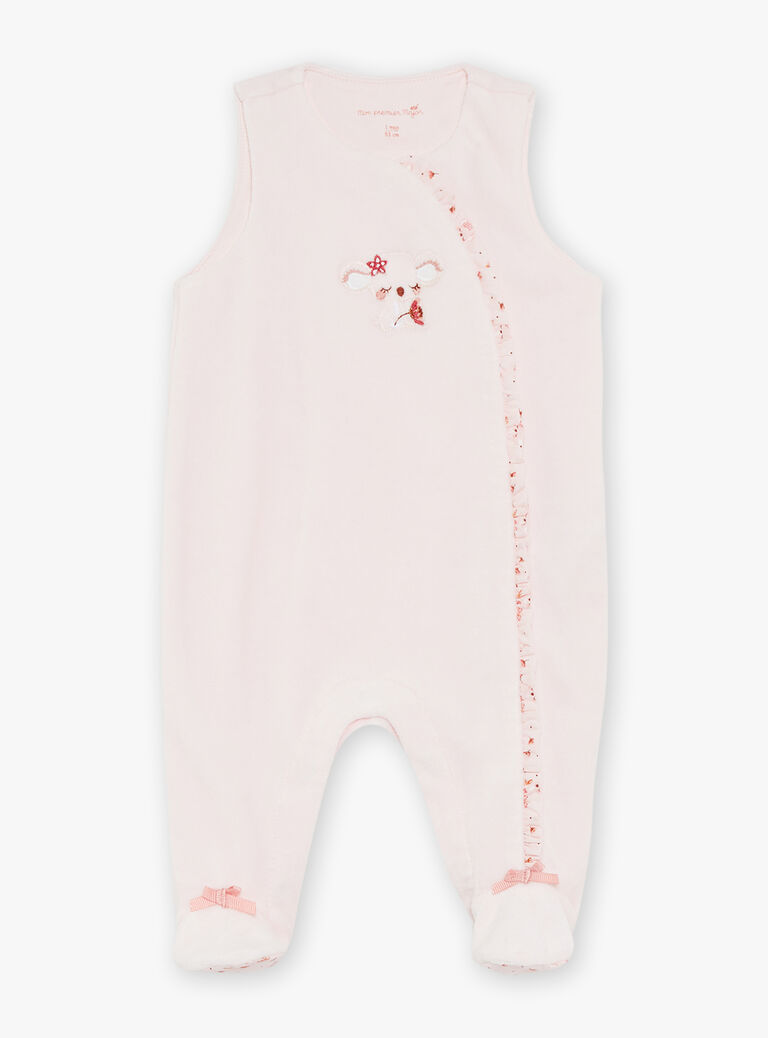 Ensemble grenouillère et gilet rose clair à fleurs