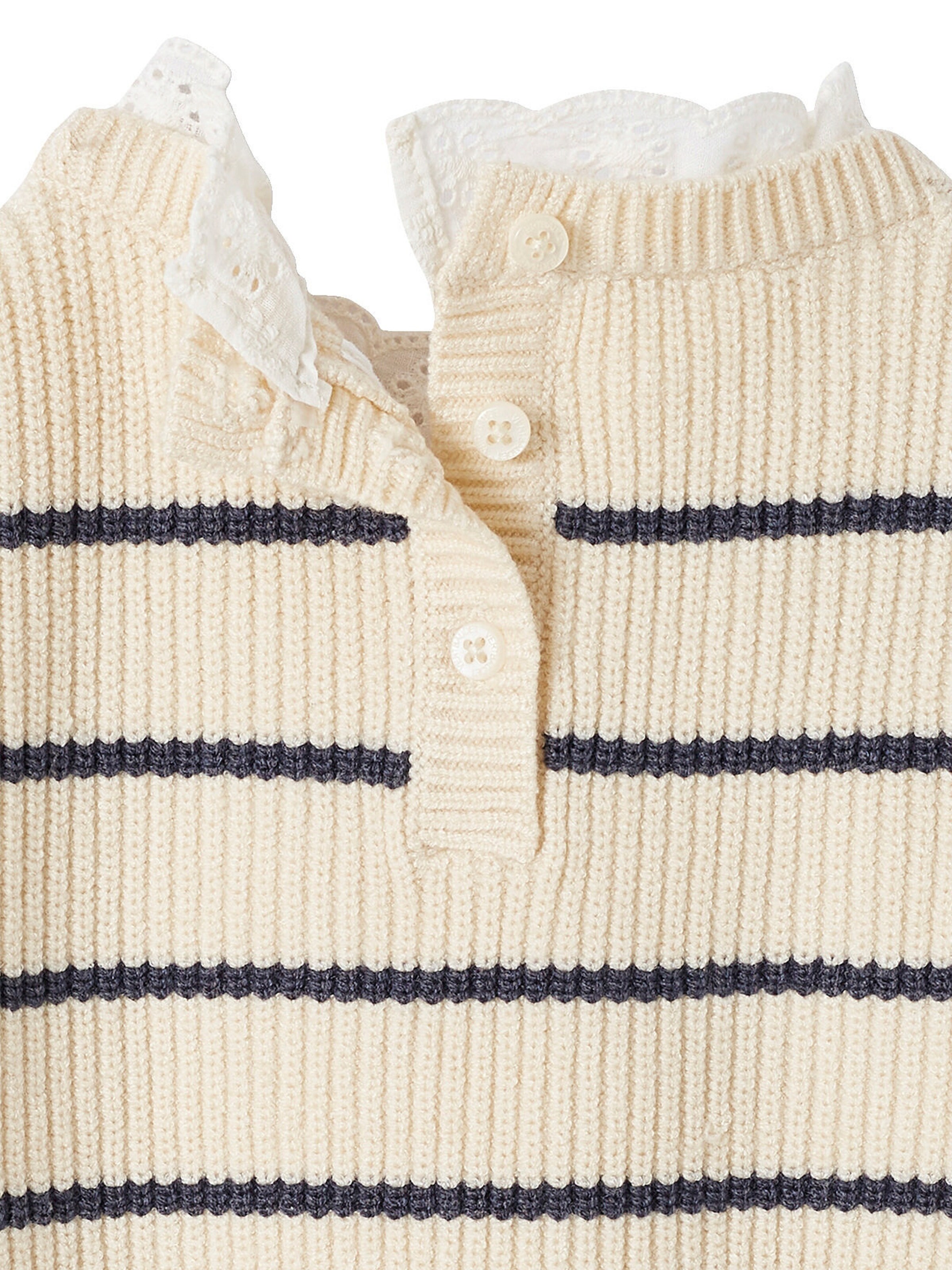 Vertbaudet Baby Pullover mit Volantkragen, Capsule Collection MAMA, TOCHTER & BABY wollweiß/marine gestreift
