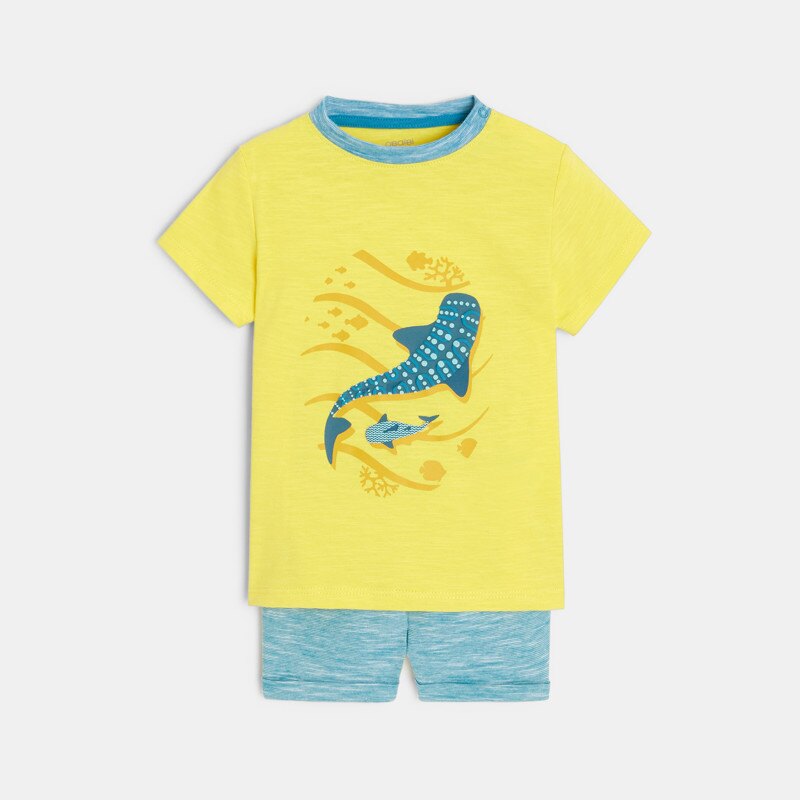 T-shirt requins et short micro-rayures bleu bébé garçon Bleu