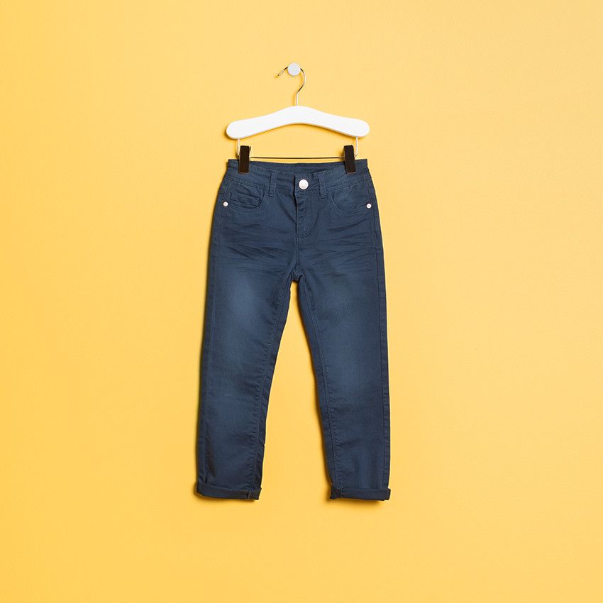 Pantalon en twill surteint effet crinkle - Bleu marine