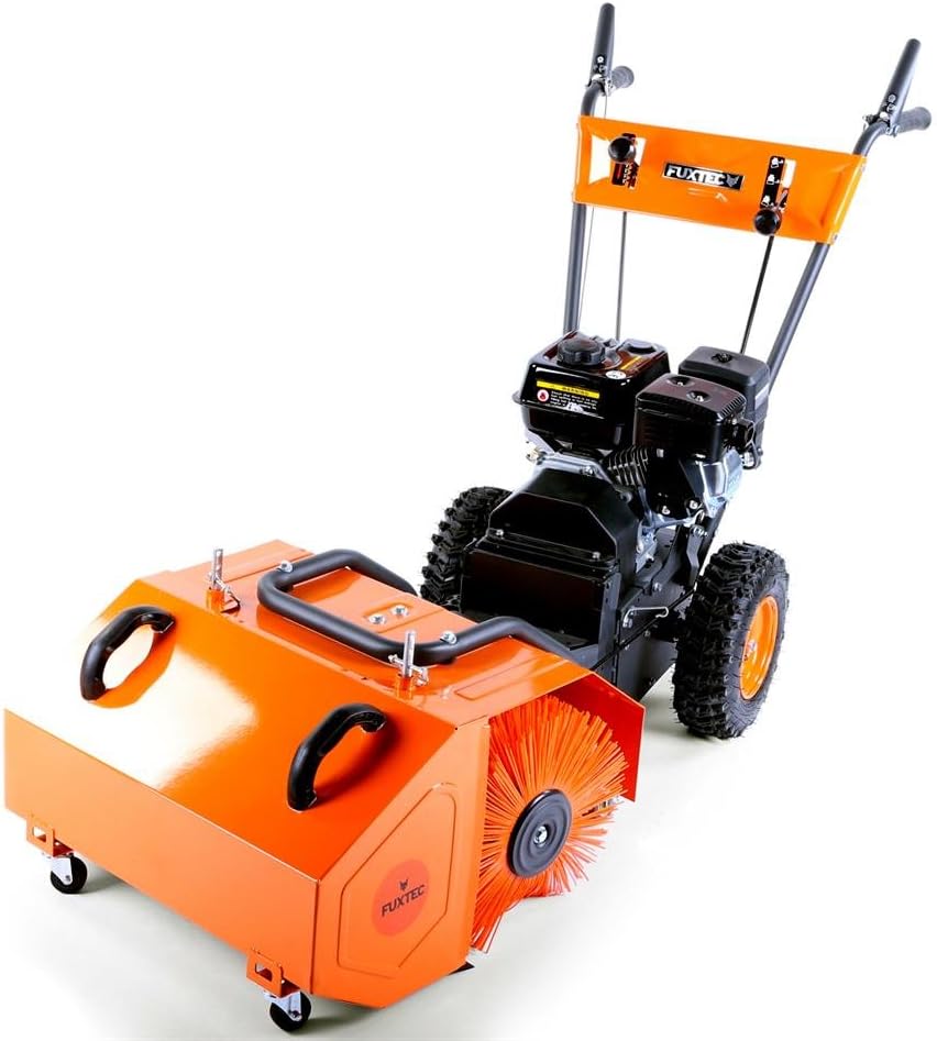 FUXTEC Benzin Kehrmaschine FX-KM196 mit Kehrbesen und 196cc Hubraum optional Schneeschieber, Auffangbehälter und Schneefräse