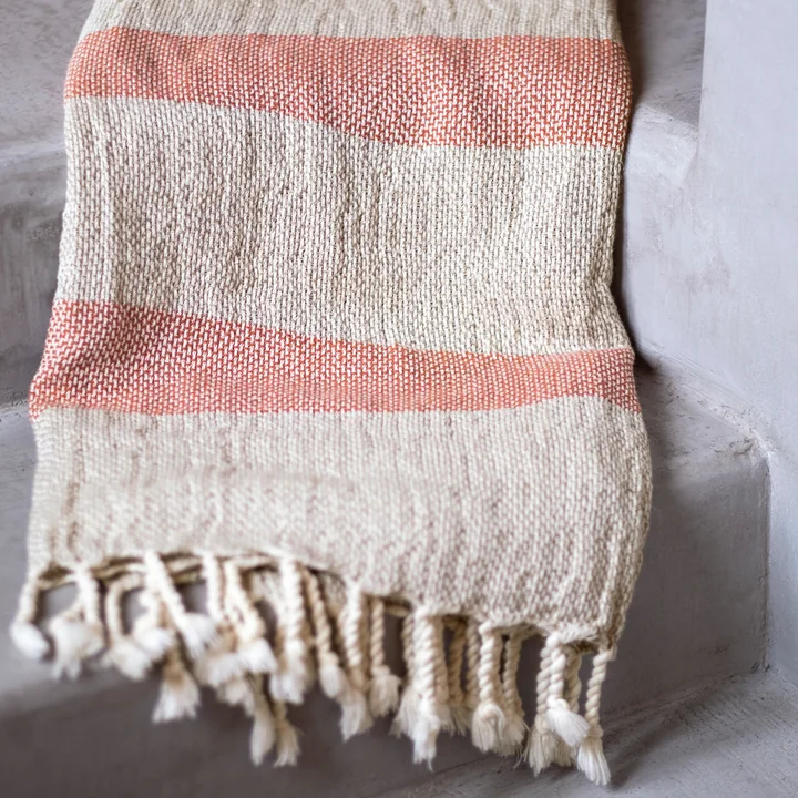 Studio Zondag - Linen Basket Decke, 130 x 170 cm, natur / weiss