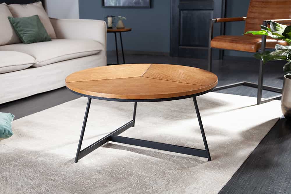 Runder Couchtisch OAK ELEGANCE 80cm Eiche Holz-Design schwarzes Metallgestell