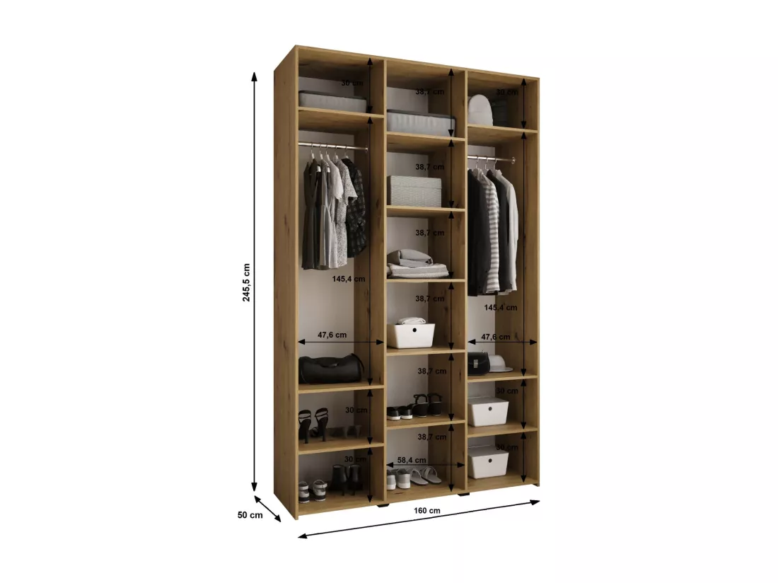 Armoire à portes battantes Como 3 245,5/160/50 3 portes (cachemire/or)