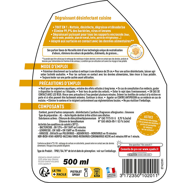 Dégraissant désinfectant cuisine Spado 500ml
