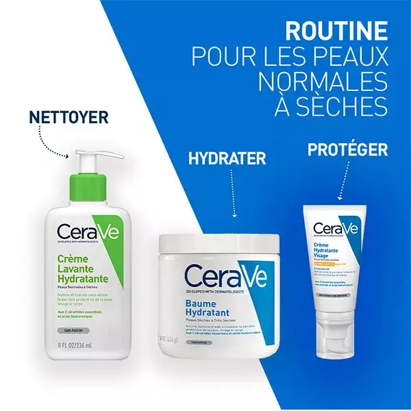 Rotina Facial CeraVe para Pele Seca: Creme de Limpeza Hidratante 236ml e Hidratante Facial FPS 30 52ml