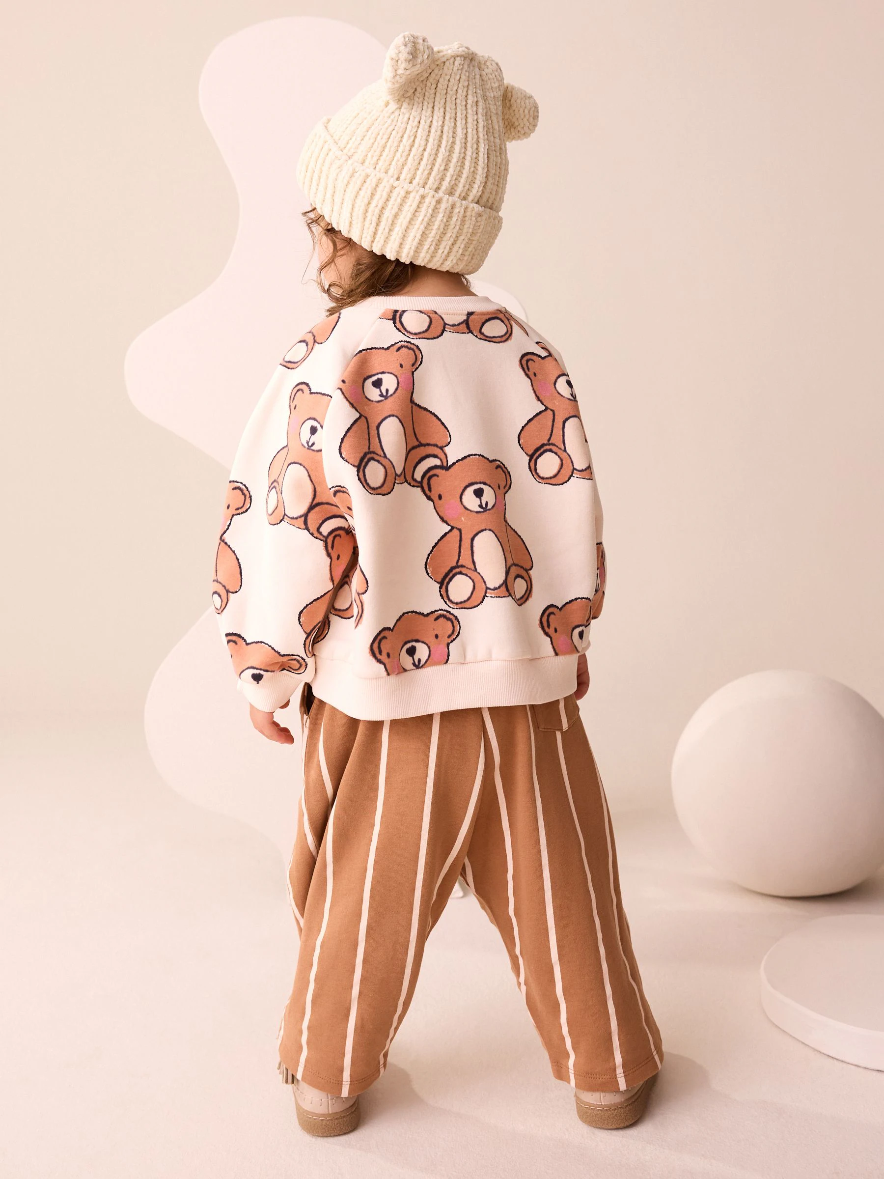 Bruine, neutrale teddybeer - Set van sweatshirt en joggingbroek met rechte wijde pijpen (3mnd -7jr)