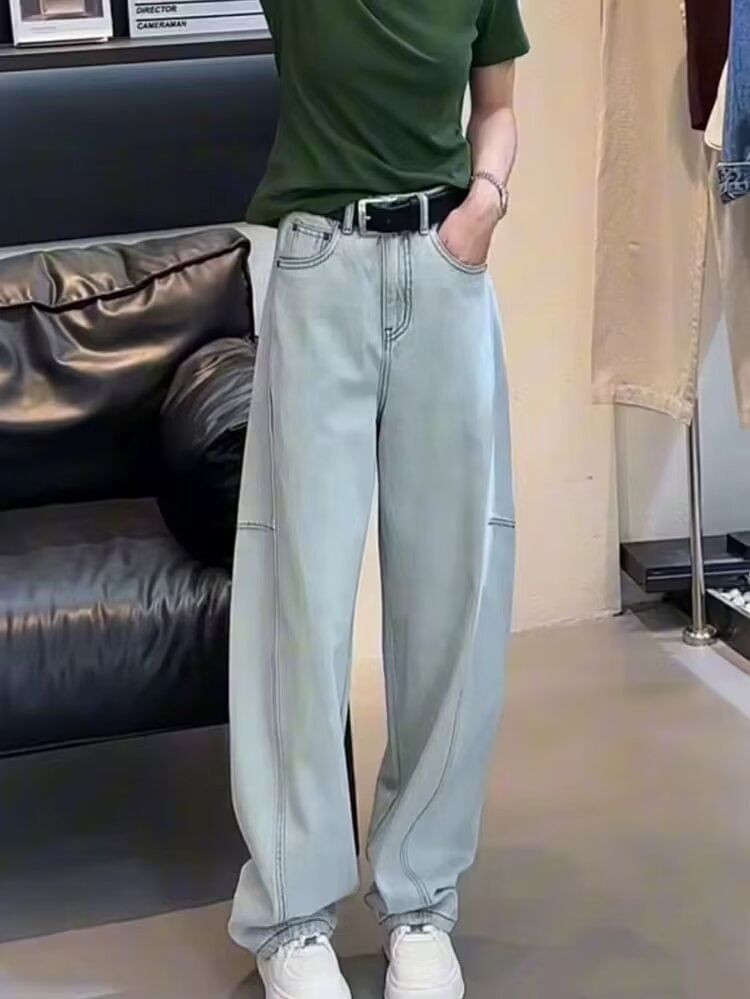 Wildfoea - High Waist Washed Wide Leg Jeans