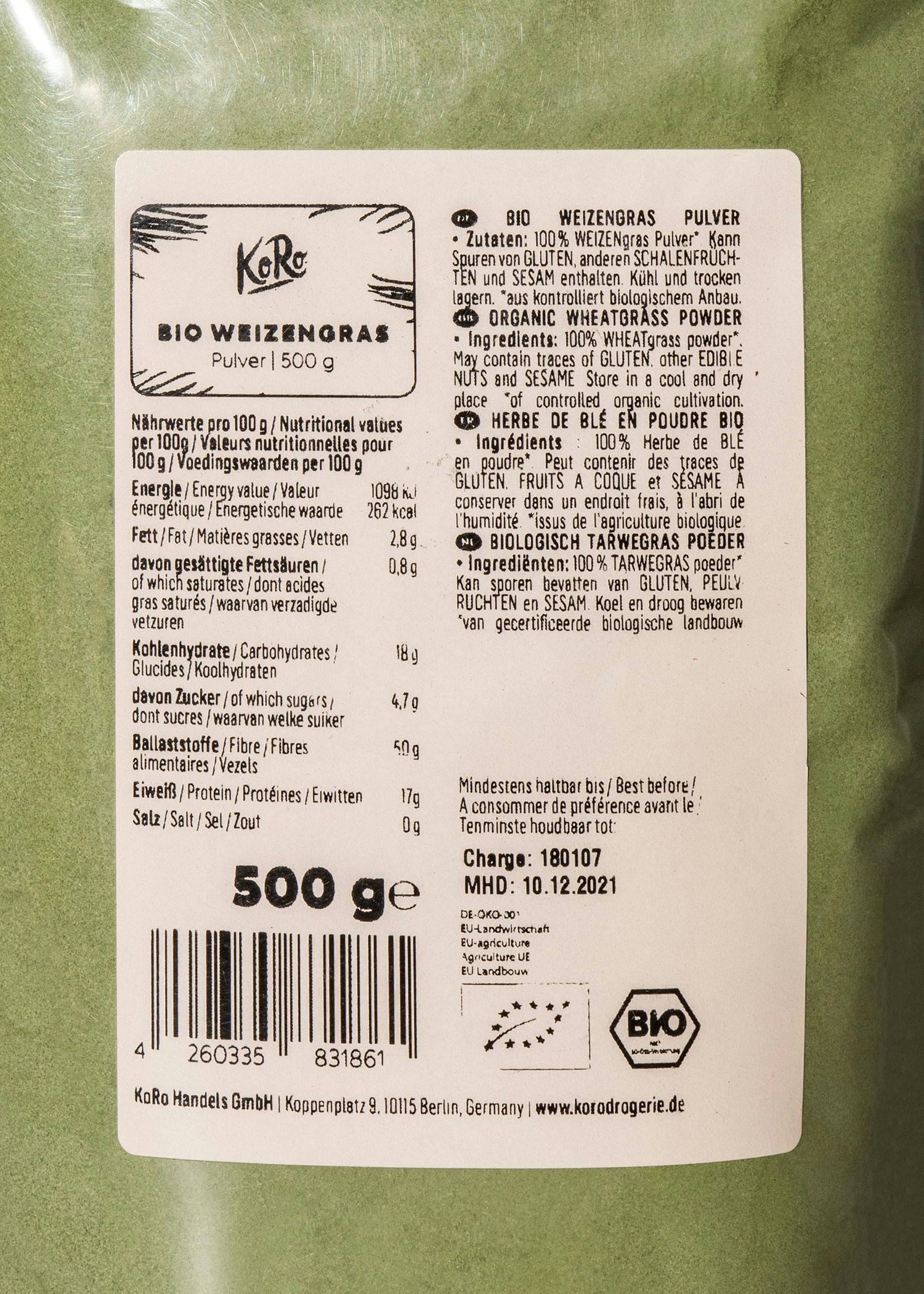 Bio Weizengras Pulver 500 g