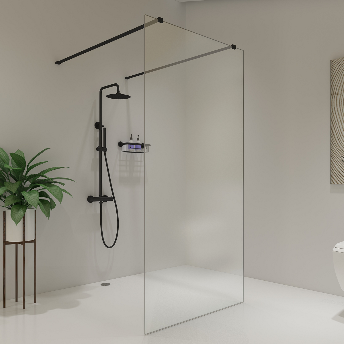 Saniclear Redro vrijstaande douchewand 90x200cm zwart mat