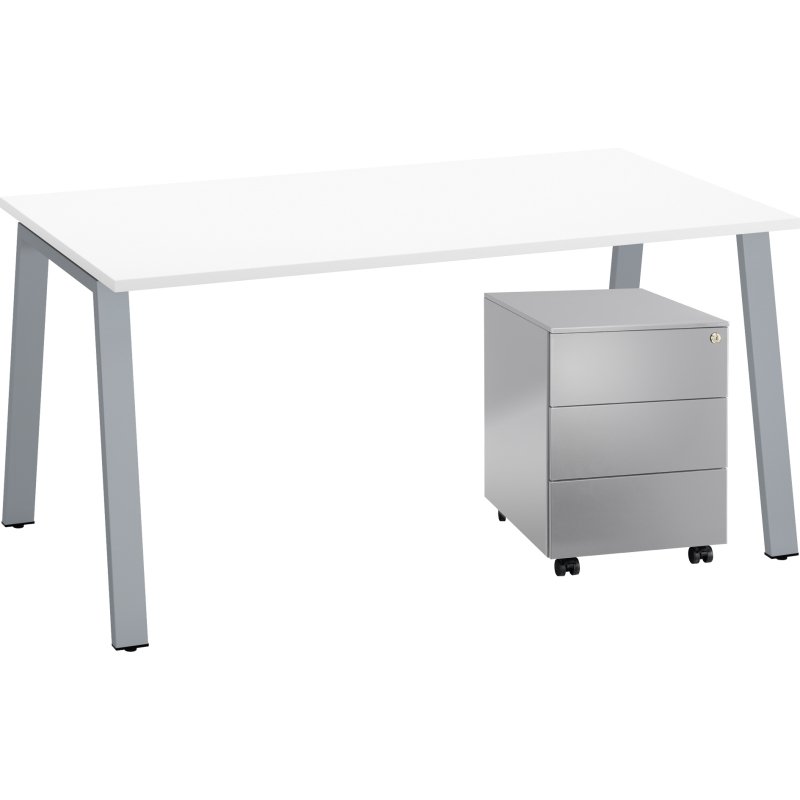 Pack bureau Ecla L 160 x P 80 cm + caisson mobile métal 3 tiroirs