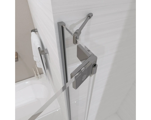 Jungborn douchedeur voor nis, SETTE draaideur met vast paneel links, 80 cm, chroom profiel, helder glas met vuilafstotende coating en buffergreep