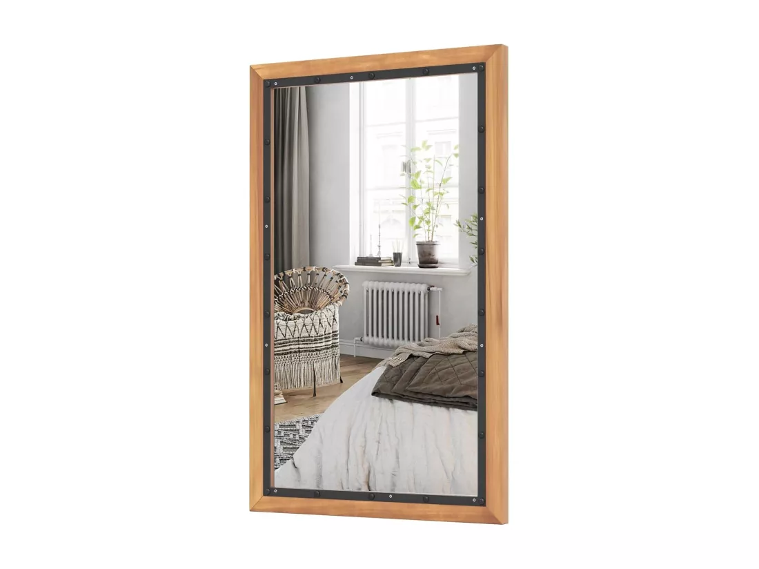 Miroir mural rustique avec cadre en bois de sapin, 50 x 90 cm (style 1)