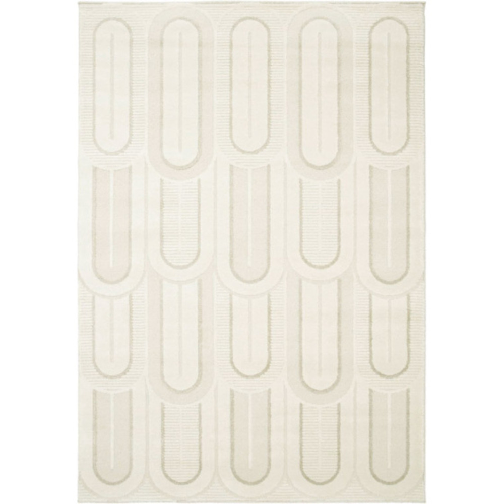 Tapis de salon courbe géométrique - agosti - écru et beige naturel - 120 x 170 cm