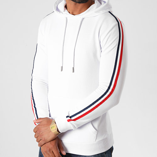 Sweat Capuche Avec Bandes Bleu Blanc Rouge 1300 Blanc