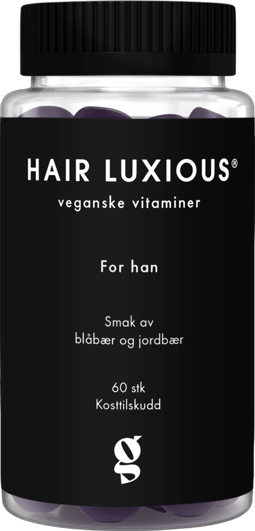 Hair Luxious gummies  for han med blåbær og jordbærsmak 60 stk