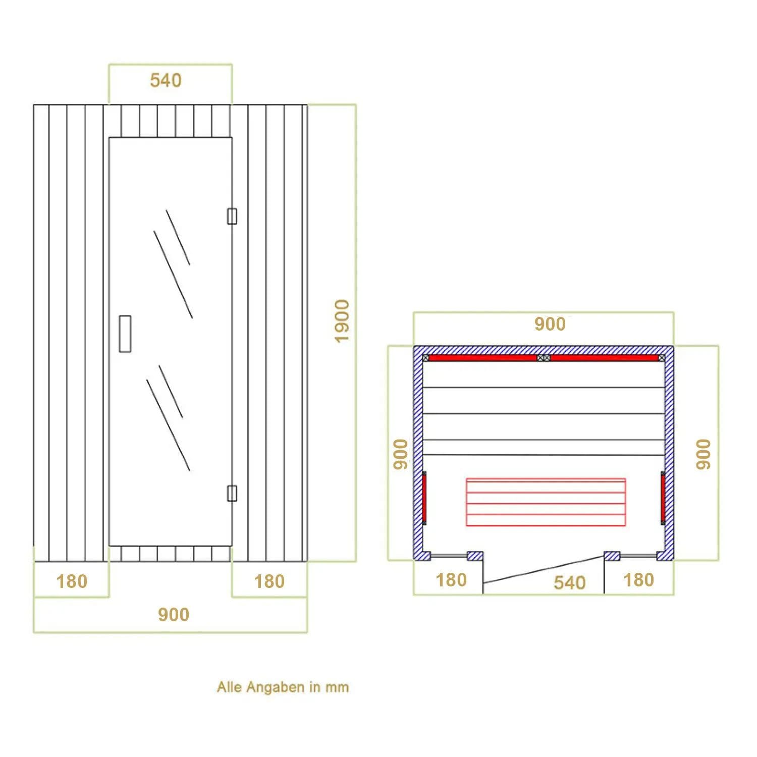 Artsauna Infrarotkabine Nyborg S90V Vollspektrumstrahler & Ambiente LED Beleuchtung – Kabine für 1