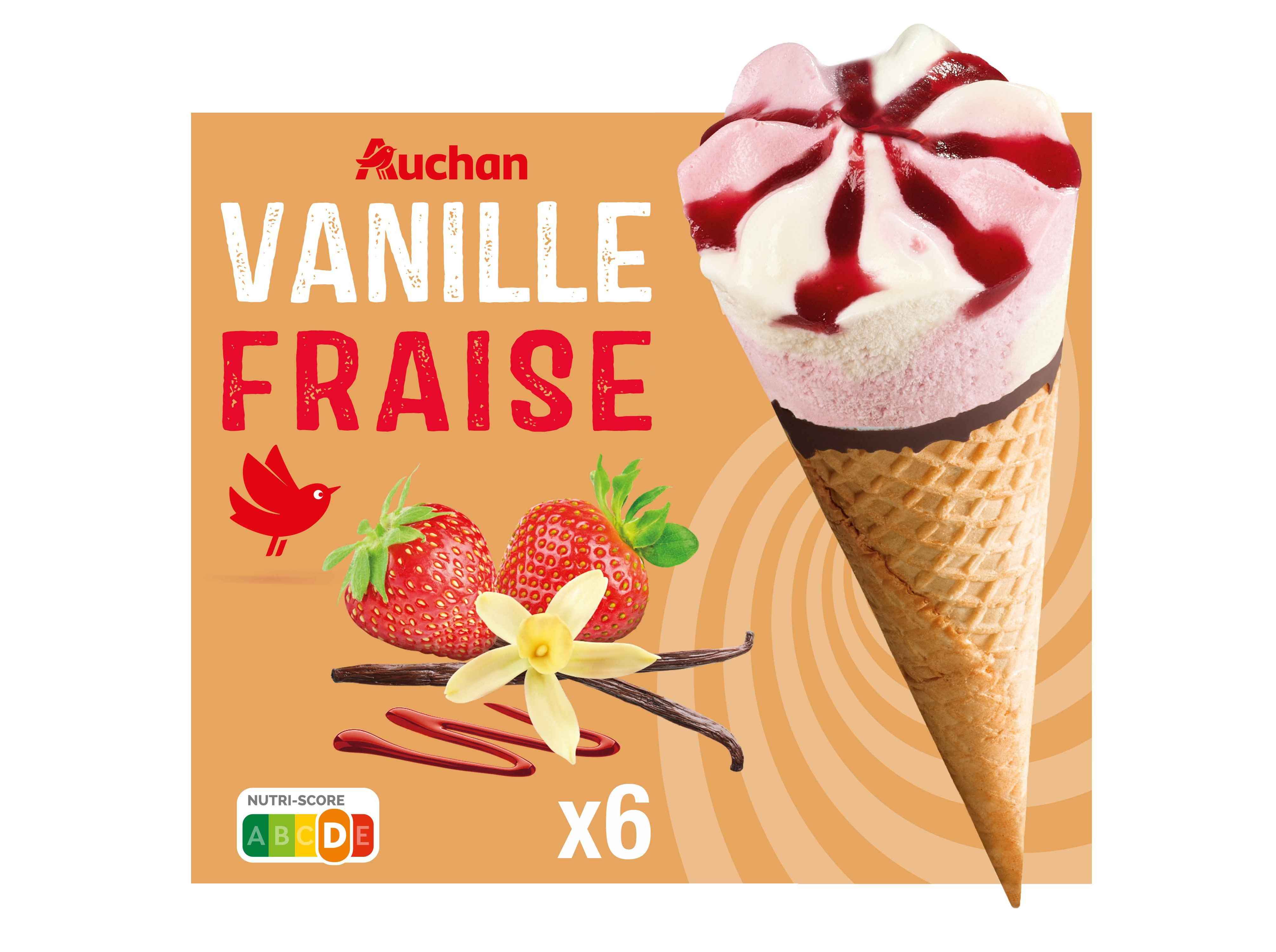 GELADO CONE AUCHAN BAUNILHA MORANGO 6X120ML