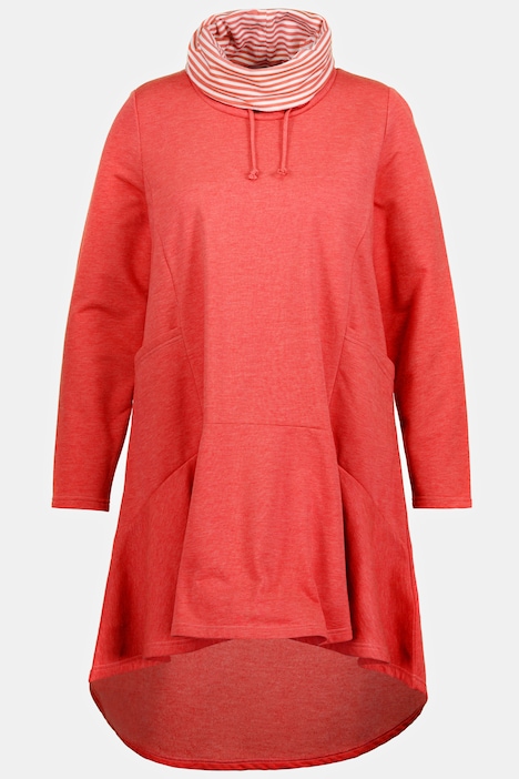 Sweatkleid, A-Linie, drapierter Stehkragen, Langarm
