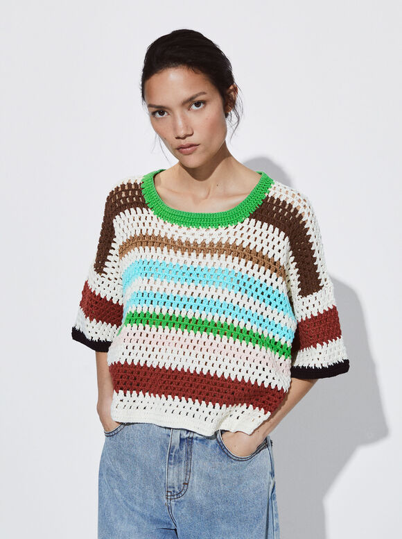 Top de crochê em algodão - Multicolorido