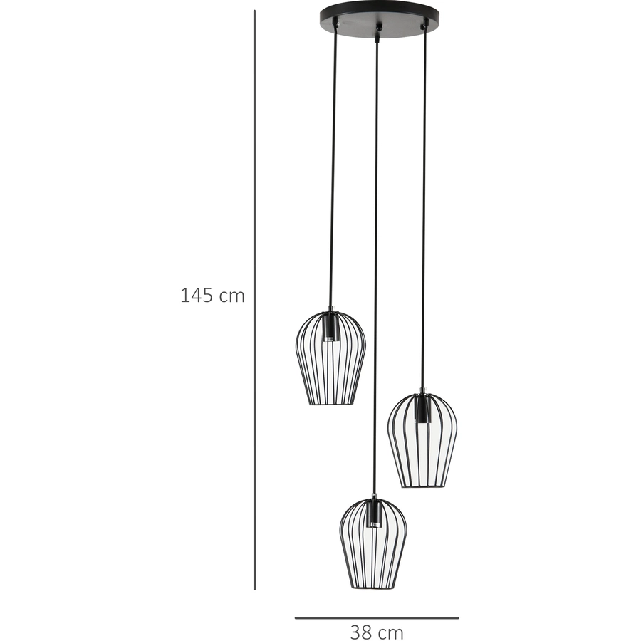 HOMCOM Pendelleuchte mit dem Metalldrahtkäfig-Design schwarz