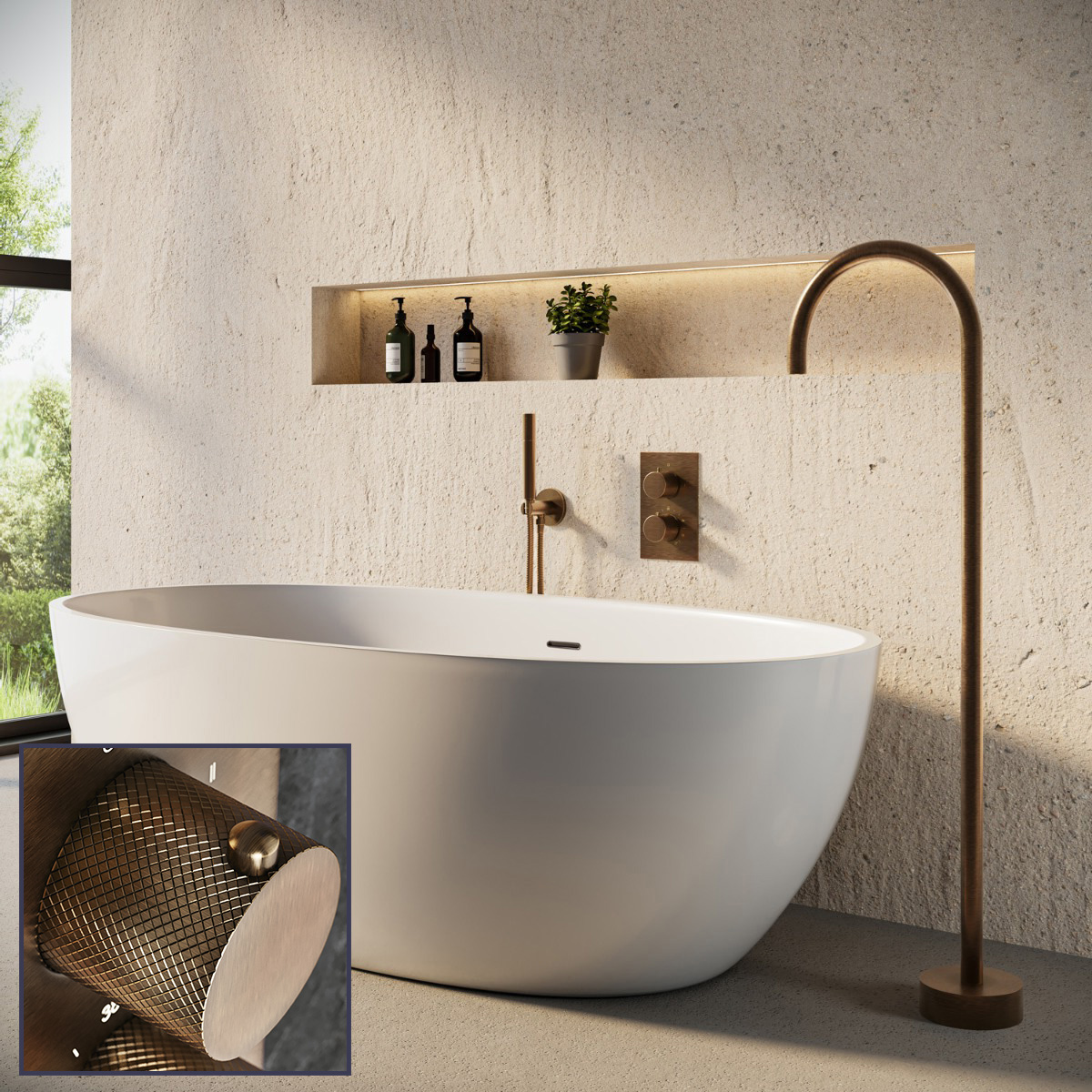 Saniclear Antique Curved inbouw badkraan met vrijstaande uitloop verouderd messing
