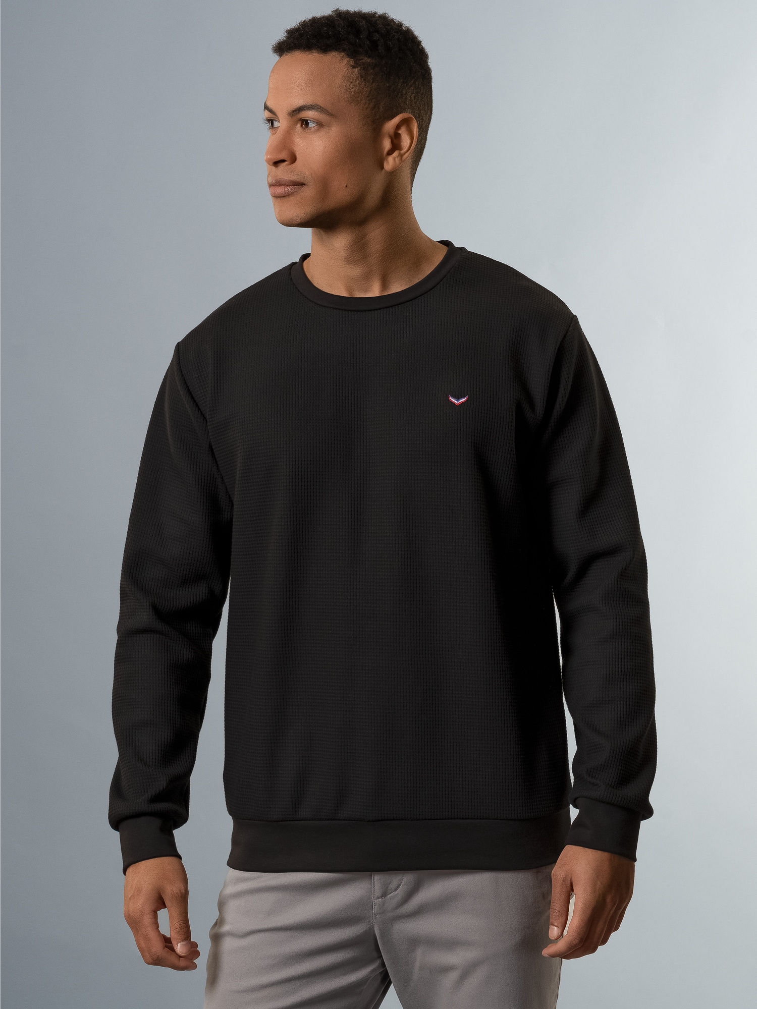 Sweatshirt in Waffeloptik Schwarz