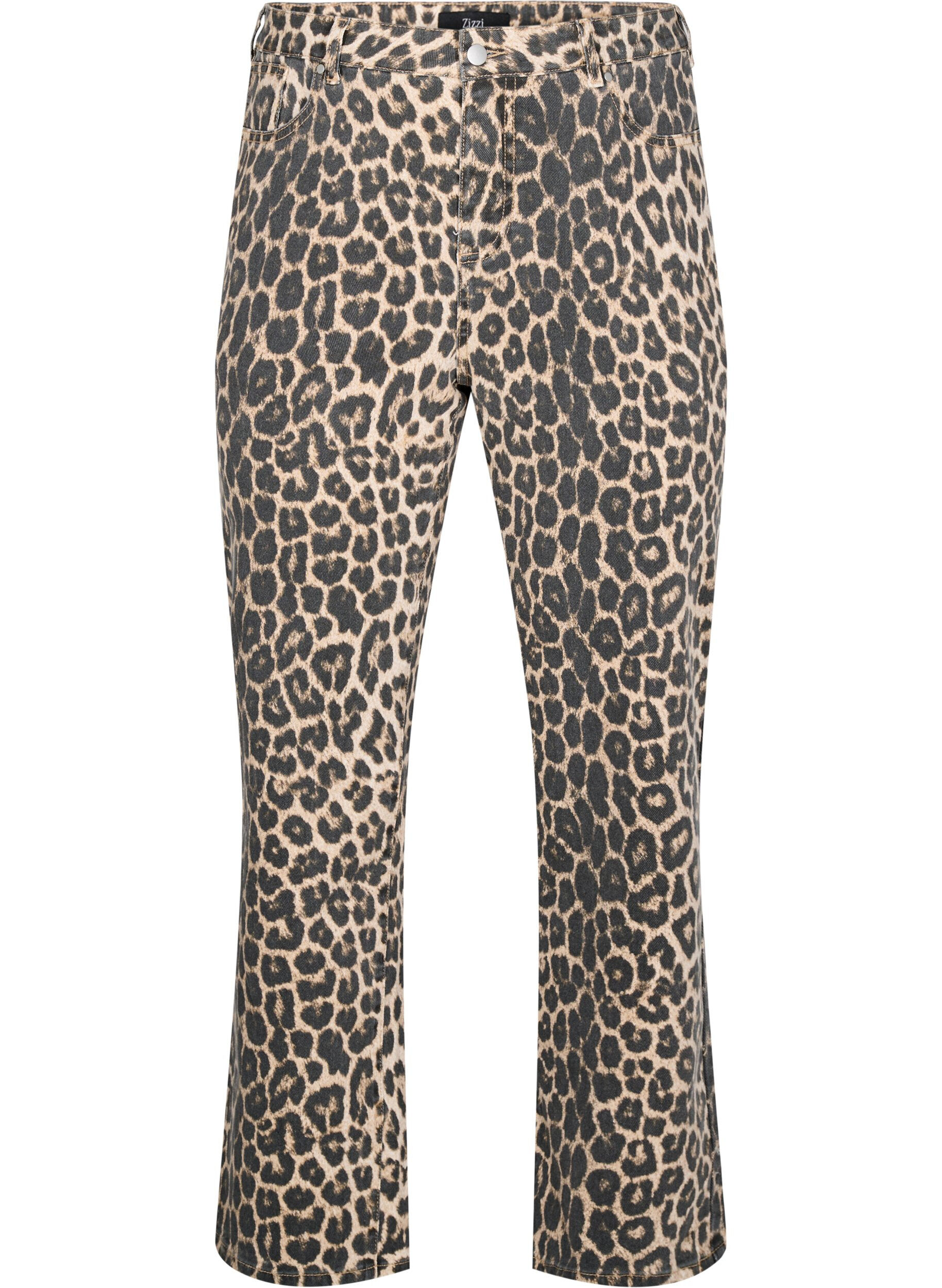 Straight fit jeans med leopardmønster