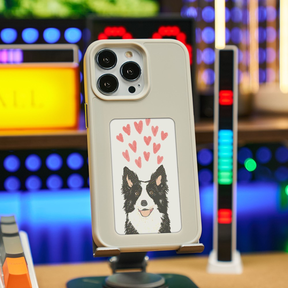 iPhone 15 Pro Hybrid Hülle TPU Bumper mit Acryl Rückseite   DIY E-Ink Display mit NFC Technologie - Grau