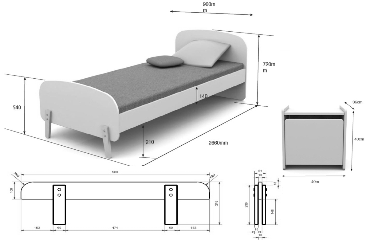 3-teiliges Kinderzimmer-Set KIDDY -hellgrau - Absturzschutz - 90x200 cm