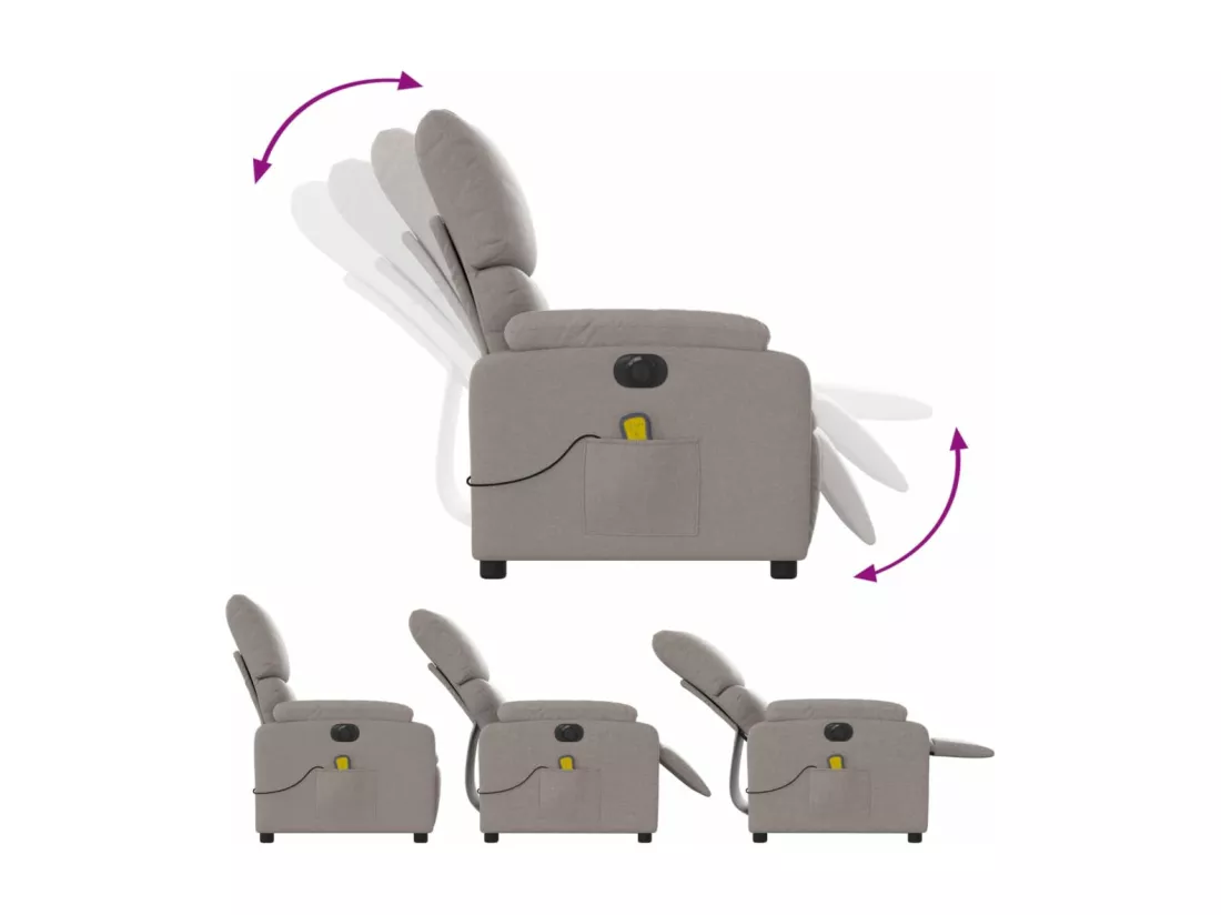 Fauteuil massant inclinable électrique Taupe Tissu