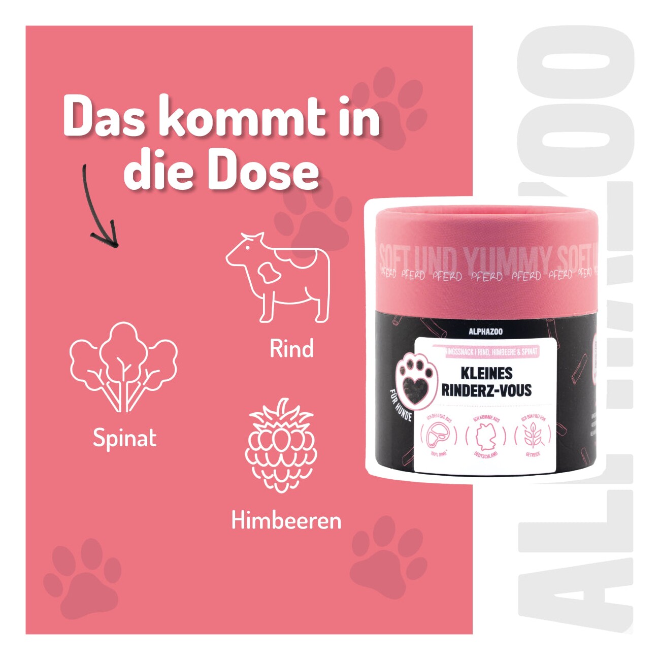 ALPHAZOO Kleines Rinderz-Vous 65g I Leckerli für Hunde