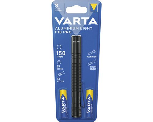 Varta Aluminium Light F10 Pro Zaklamp 150 lm Bereik 45m Brandduur 25u incl. batterijen LxØ 133x20 mm
