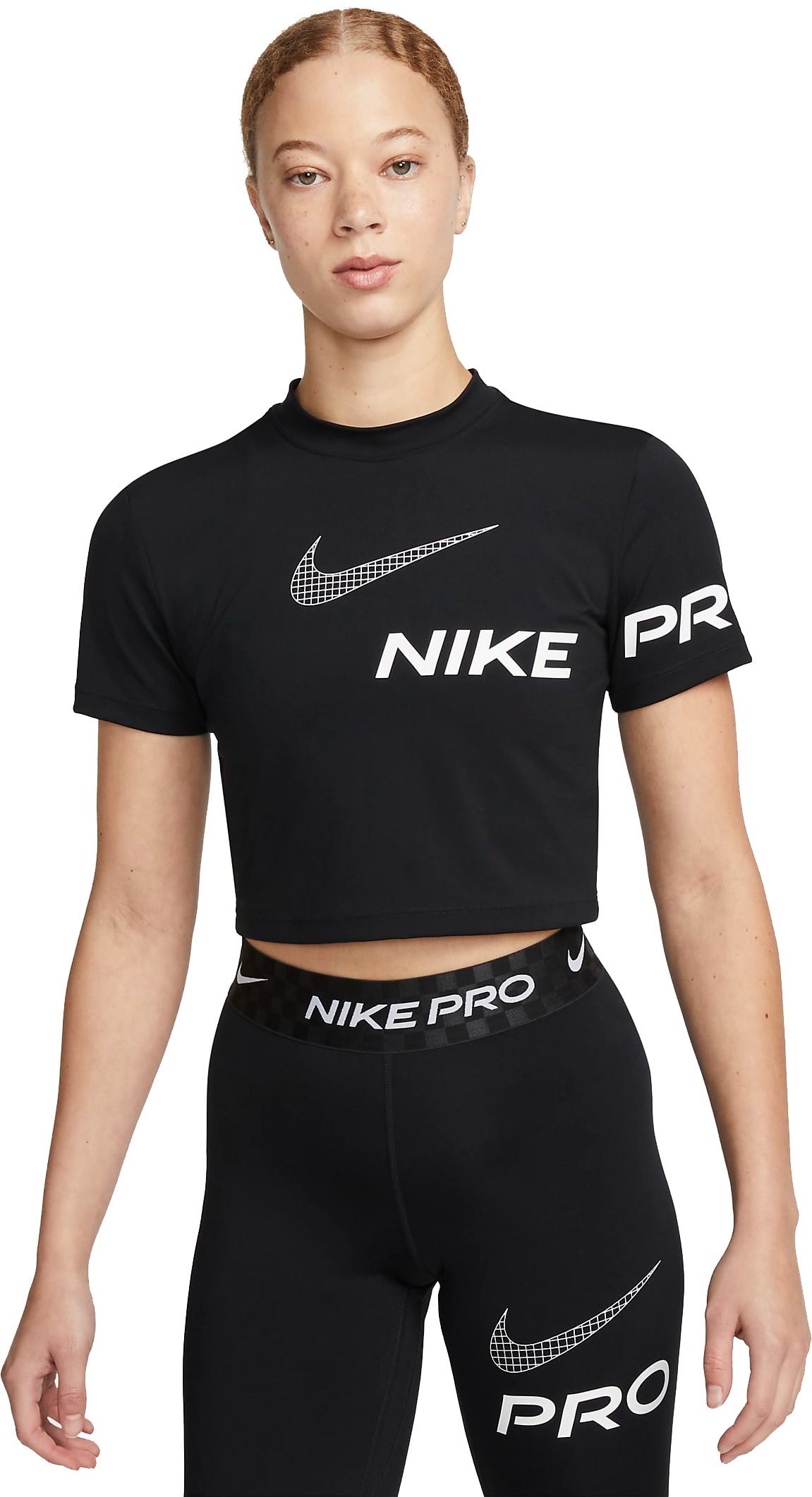 Pro Dri-FIT SS Cropped Graphic Training Top Dame 010/Black/White