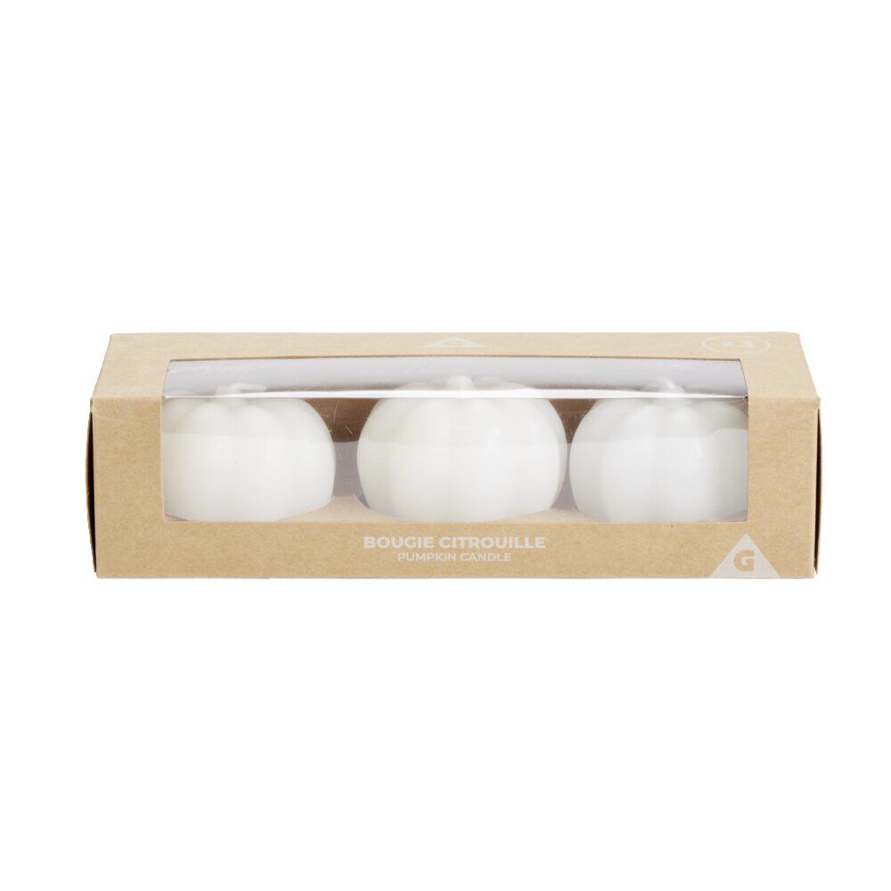 Lot de 3 bougies forme citrouille blanche 12H
