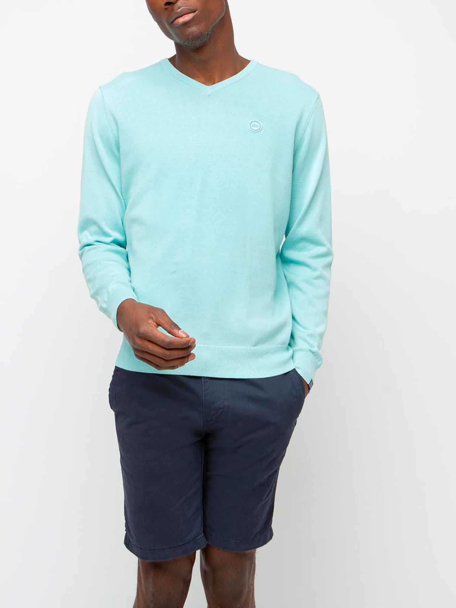 Pull Homme Col V Coton Biologique Céleste
