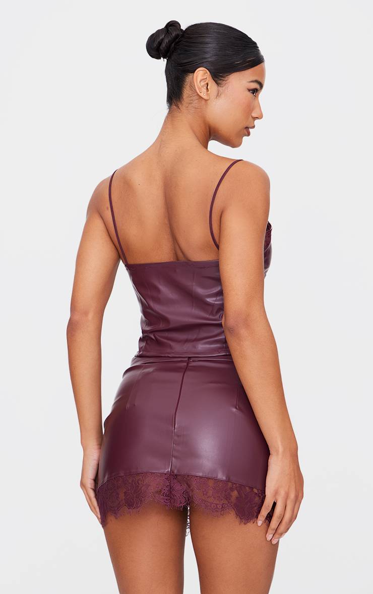 Rouge Bordeaux Top Caraco En Synthétiquecuir Mat Avec Bordure En Dentelle
