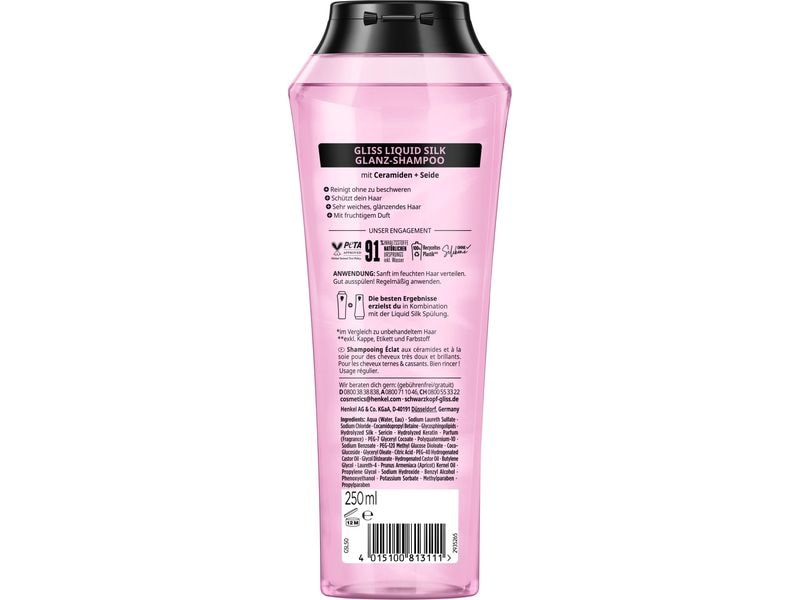 Schwarzkopf GLISS Shampoo Liquid Silk 250 ml Haarshampoo glättet die Haaroberfläche und verleiht Glanz und Geschmeidigkeit