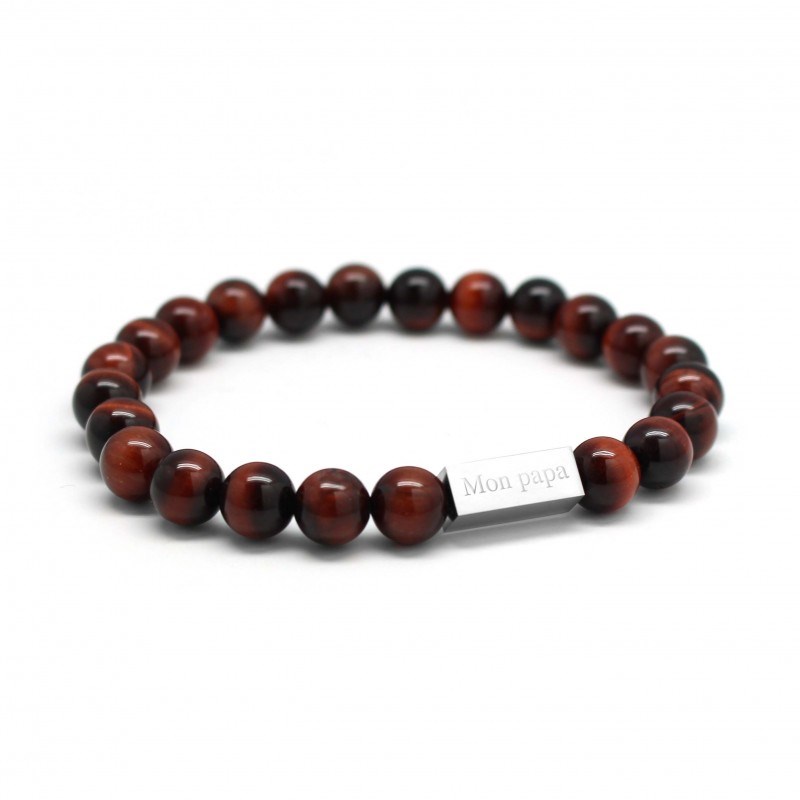 Bracelet perles oeil de taureau homme - gravure MON PAPA
